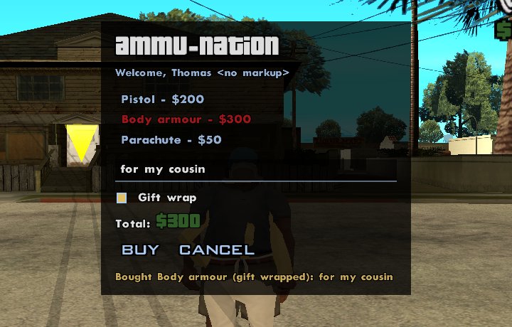 The shop menu